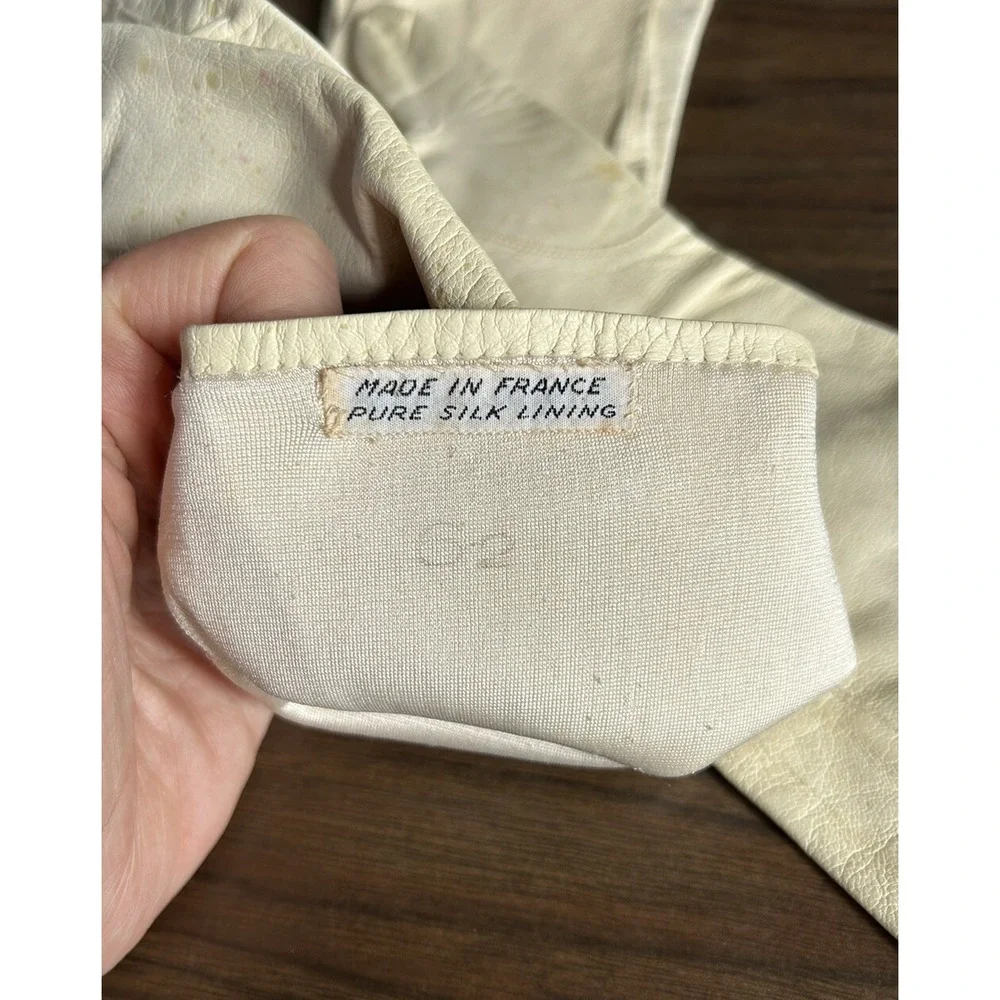 Vintage Kid leather gloves silk Lined made in France 14‎ inches